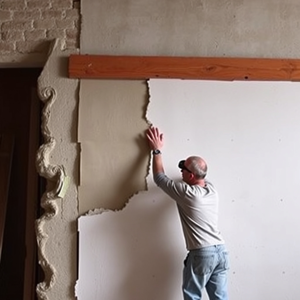 Ouverture de mur porteur en cours de pose (illustration)